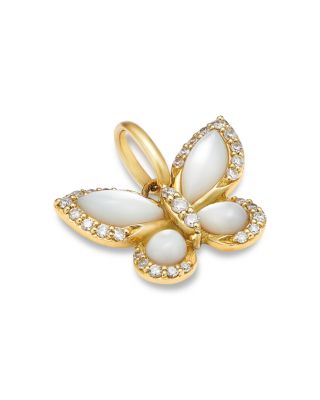 14K Yellow Gold Mother of Pearl & Diamond Butterfly Pendant