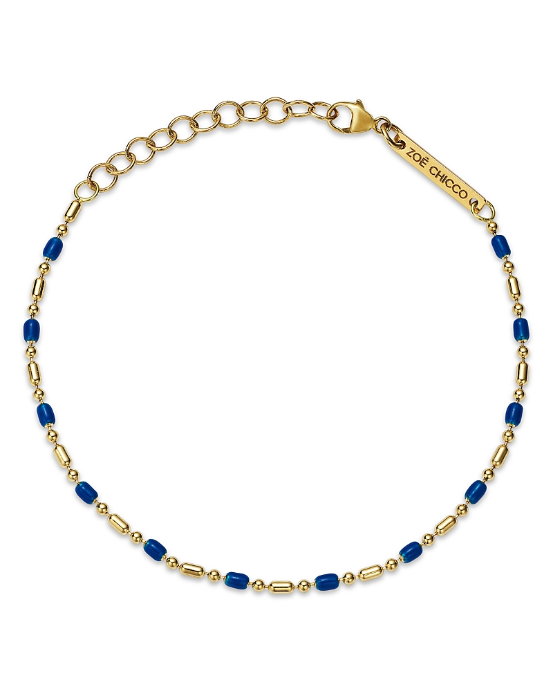 Zoe Chicco 14K Yellow Gold Confetti Chain Blue Enamel Bar & Bead Chain Bracelet