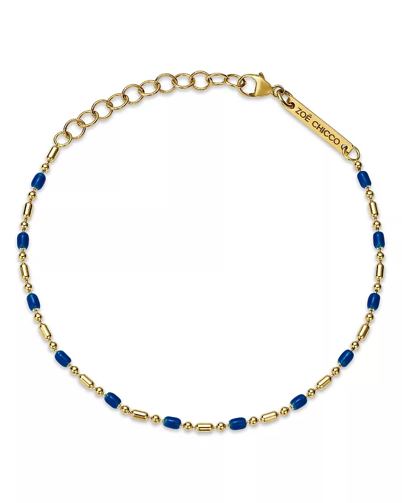 Zoe Chicco 14K Yellow Gold Confetti Chain Blue Enamel Bar & Bead Chain Bracelet