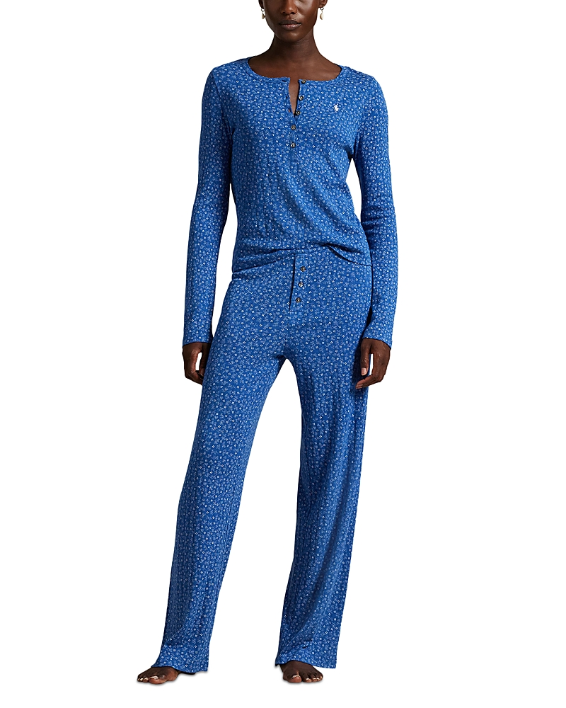 Polo Ralph Lauren Henley Wide Leg Pajama Set In Blue