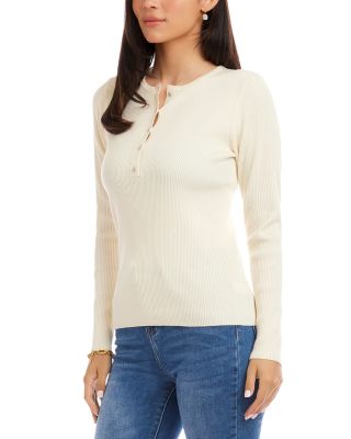 Henley Ribbed Knit Sweater