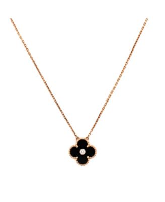  Vintage Alhambra Pendant Necklace 18K Rose Gold and Onyx with Diamond