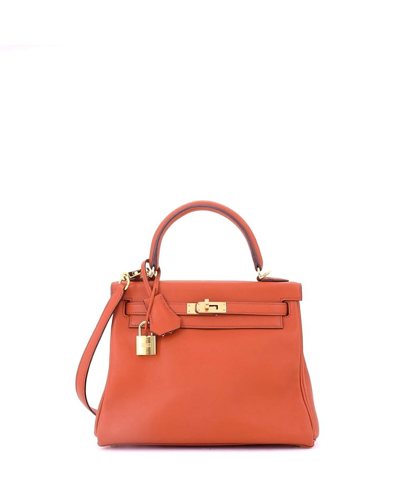 Pre-Owned Hermes Kelly 25 Handbag Orange Swift with Gold Hardware