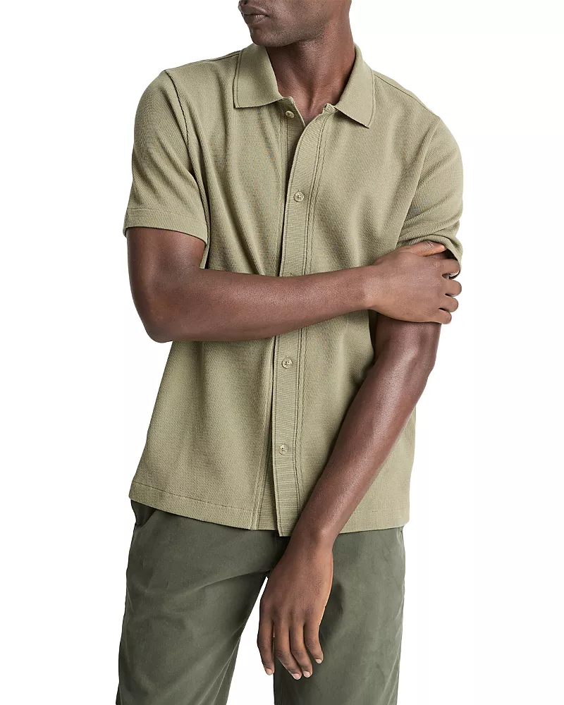 Vince Short Sleeve Button Front Jacquard Sweater