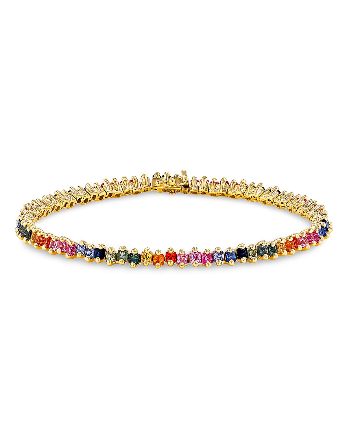 Suzanne Kalan 18K Yellow Gold Rainbow Sapphire Princess Tennis Bracelet