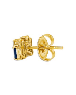18K Yellow Gold Shimmer Blue Sapphire & Diamond Baguette Cluster Stud Earrings