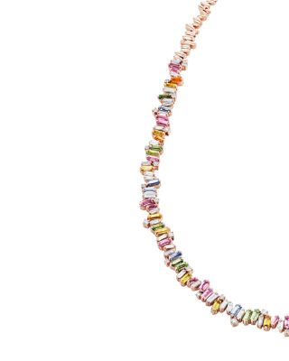 18K Rose Gold Bold Rainbow Sapphire & Diamond Tennis Necklace, 17"