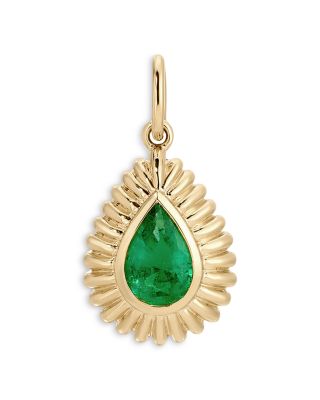 14K Yellow Gold EF Collection Emerald Pear Fluted Frame Pendant