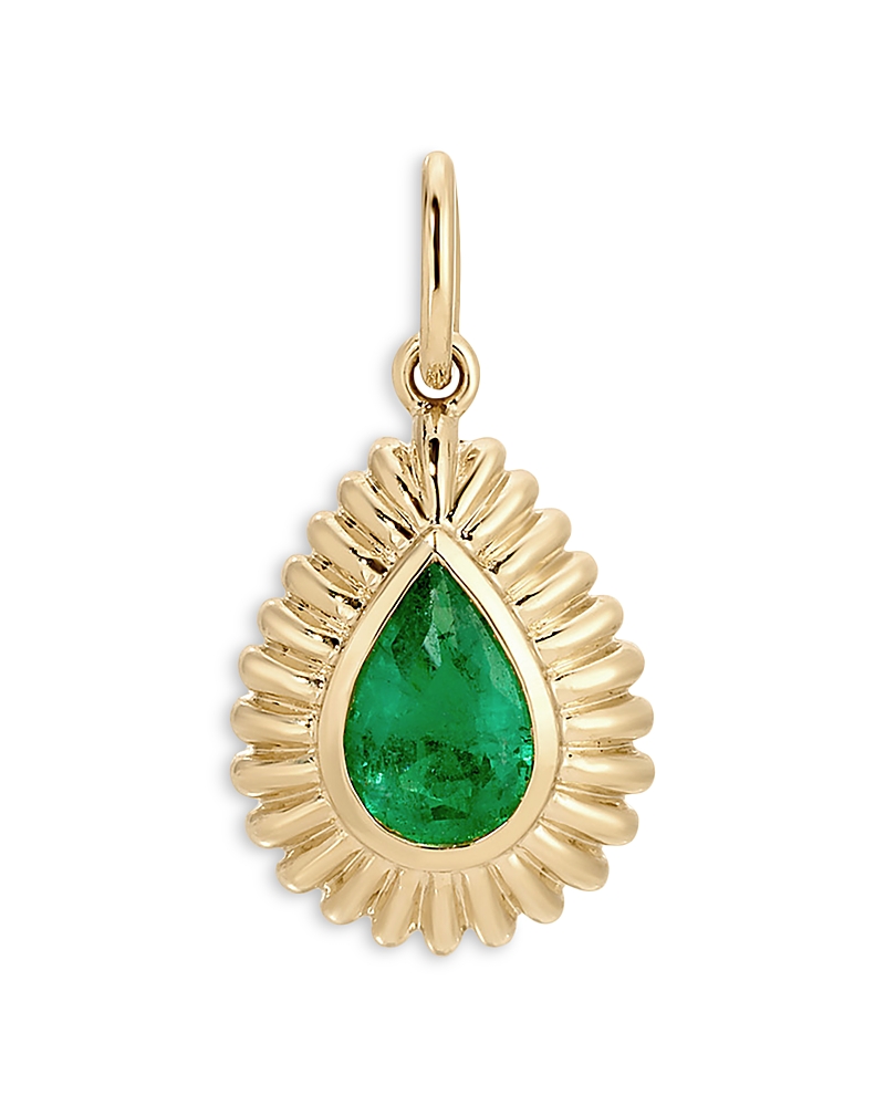 Ef Collection Emerald Pear Fluted Frame Pendant In Gold
