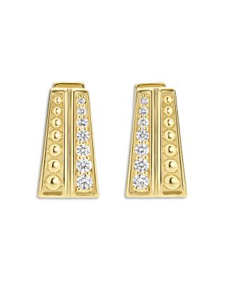 18K Yellow Gold Caviar Gold Diamond Double Row Huggie Hoop Earrings