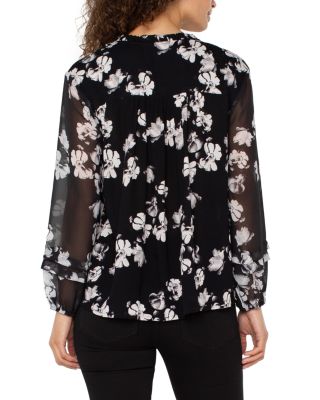 Split Neck Sheer Sleeve Top