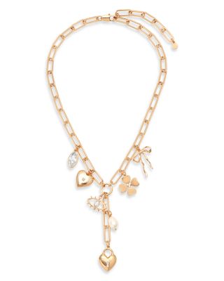 Cubic Zirconia & Cultured Freshwater Pearl Multi Charm Lariat Necklace, 17.5"-20.5"