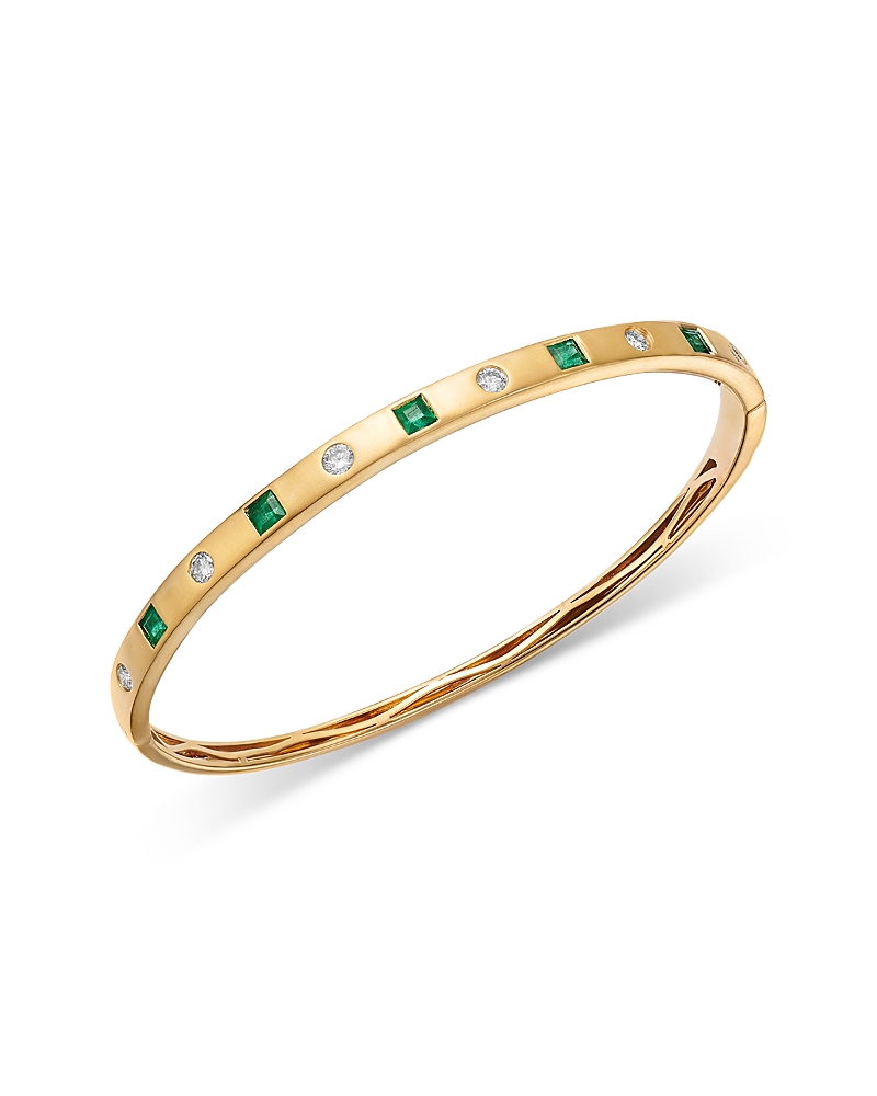 Bloomingdale's Fine Collection Emerald & Diamond Bangle Bracelet In 14k Yellow Gold In Multi