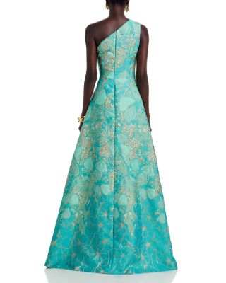 One Shoulder Metallic Jacquard Gown