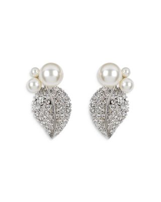 Blanca Pav&eacute; & Imitation Pearl Leaf Drop Earrings