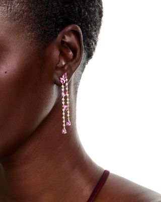 Pink Sapphire & Diamond Drop Earrings in 14K Yellow Gold