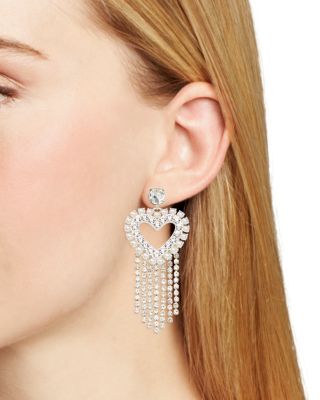Rhinestone Heart Fringe Drop Earrings - Exclusive