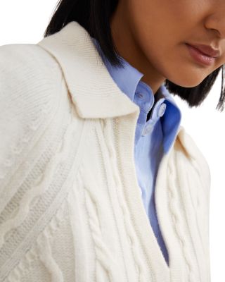 Lissy Wool-Blend Cable Stitch Open Collar Sweater
