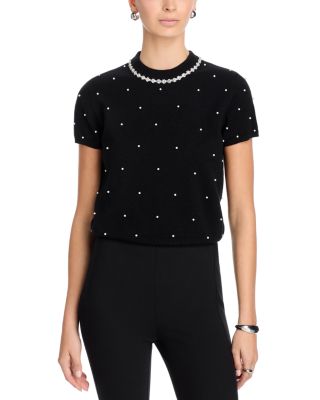 Faux Pearl Embellished Short Sleeve Sweater - Exclusive