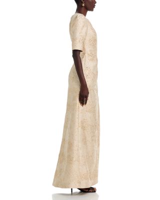 Metallic Jacquard Short Sleeve Gown