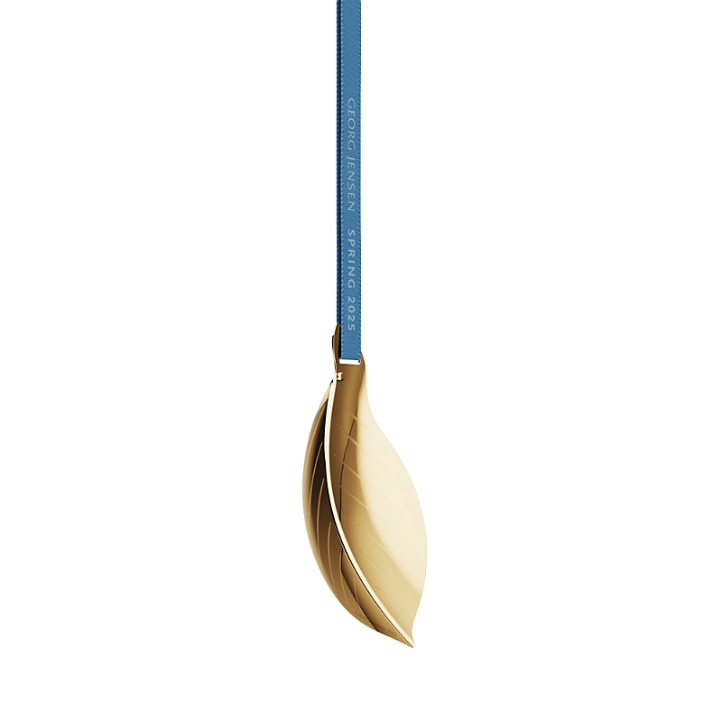 Georg Jensen Gold Plated Leaf Ornament In Blue