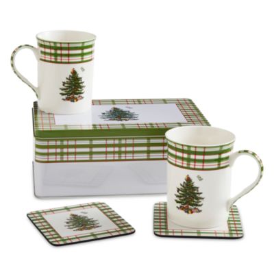 5 Piece Christmas Tree Mug &amp; Coaster Set