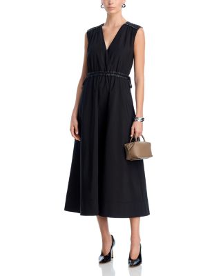 Eros Faux Leather Trim Poplin Dress