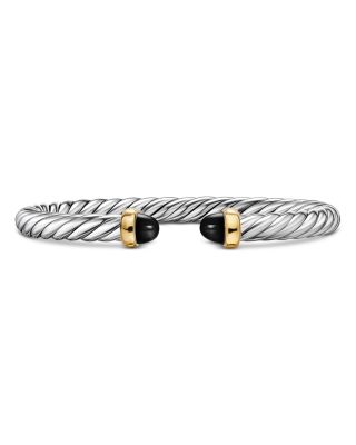 Cable Flex&reg; Bracelet in Sterling Silver with 14K Yellow Gold and Black Onyx, 6mm