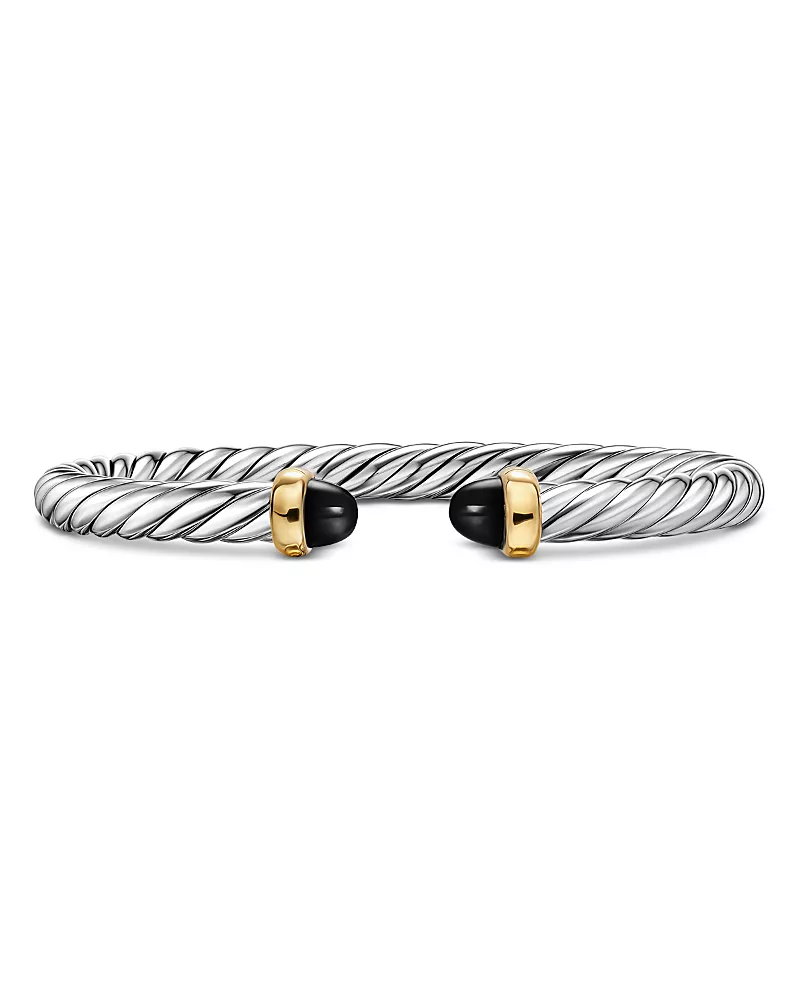 David Yurman Cable Flex Bracelet in Sterling Silver with 14K Yellow Gold and Black Onyx, 6mm