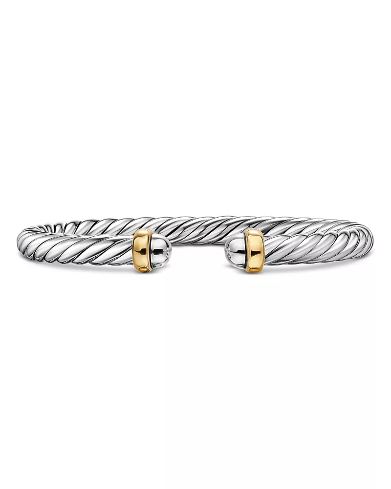 Cable Flex Bracelet in Sterling Silver with 14K Yellow Gold, 6mm