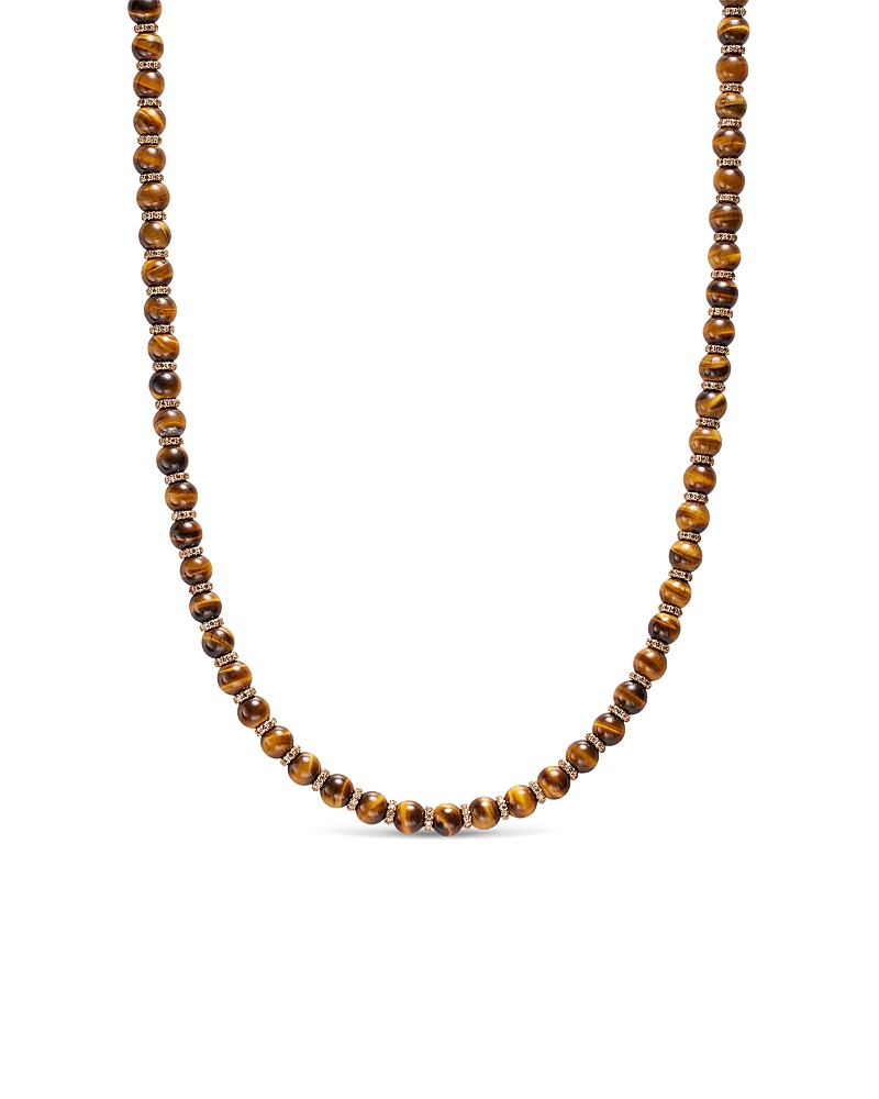 David Yurman Spiritual Beads Necklace in 18K Rose Gold with Tiger's Eye and Cognac Diamonds, 6mm