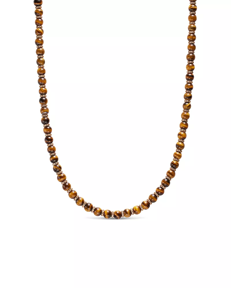 David Yurman Spiritual Beads Necklace in 18K Rose Gold with Tiger's Eye and Cognac Diamonds, 6mm