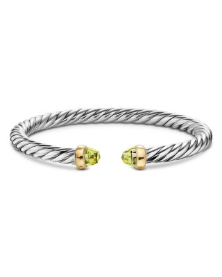 Cable Flex&reg; Bracelet in Sterling Silver with 14K Yellow Gold and Peridot, 6mm