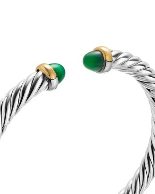 Cable Flex&reg; Bracelet in Sterling Silver with 14K Yellow Gold and Green Onyx, 6mm
