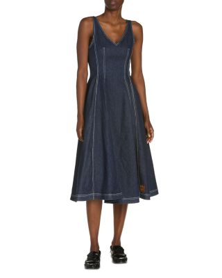 Stretch Denim Midi Balloon Dress