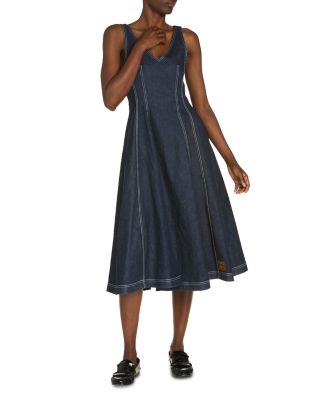 Stretch Denim Midi Balloon Dress