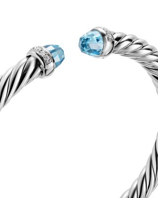 Cable Flex&reg; Bracelet in Sterling Silver with Blue Topaz and Diamonds, 6mm