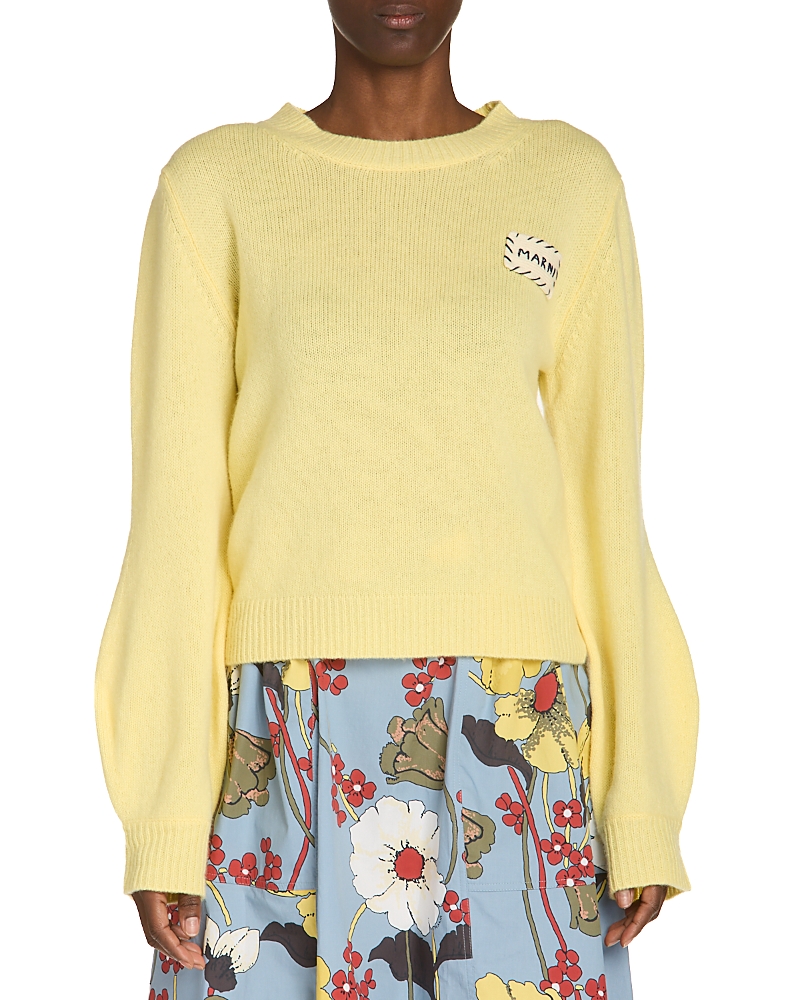 Marni Cashmere Long Sleeve Crewneck Sweater In Yellow