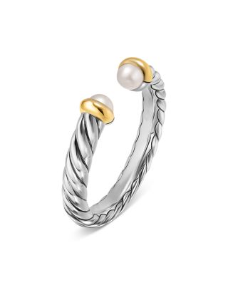 Petite Cable Open Ring in Sterling Silver with 14K Yellow Gold, 3.4mm