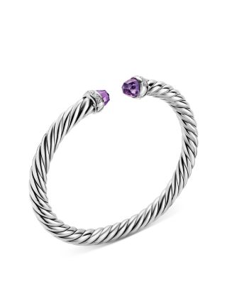 Cable Flex&reg; Bracelet in Sterling Silver with Amethyst and Diamonds, 6mm