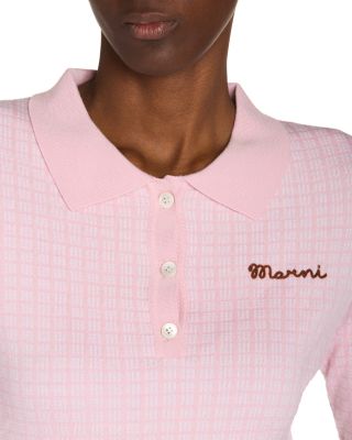 Wool Silk Check Polo Sweater