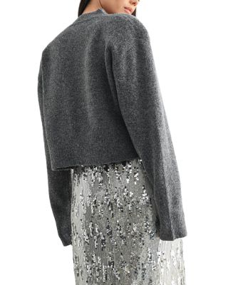 Cropped Crewneck Sweater with Shoulder Pads