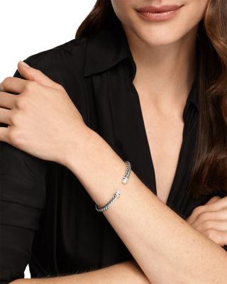 Cable Flex&reg; Bracelet in Sterling Silver with Pearls and Diamonds, 6mm