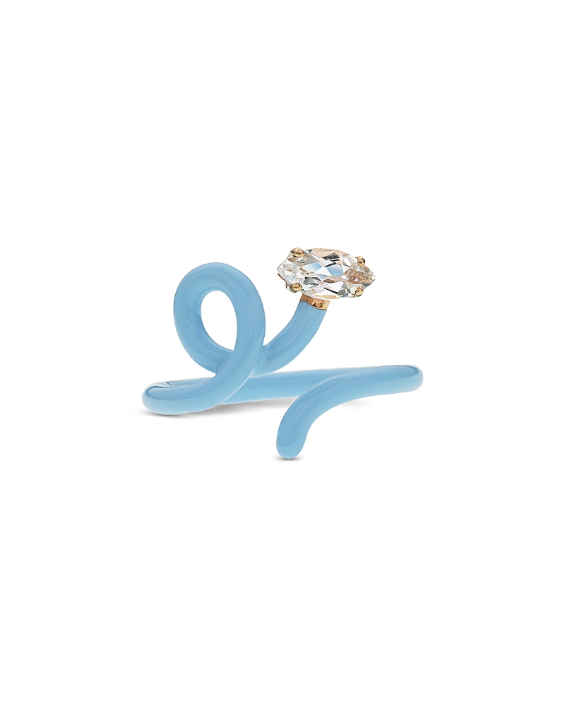 Bea Bonglasca 9K Yellow Gold & Sterling Silver Baby Vine Crystal & Blue Enamel Tendril Ring
