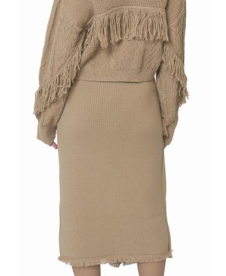 Women's Elyse Fringe Asymmetrical Midi Skirt