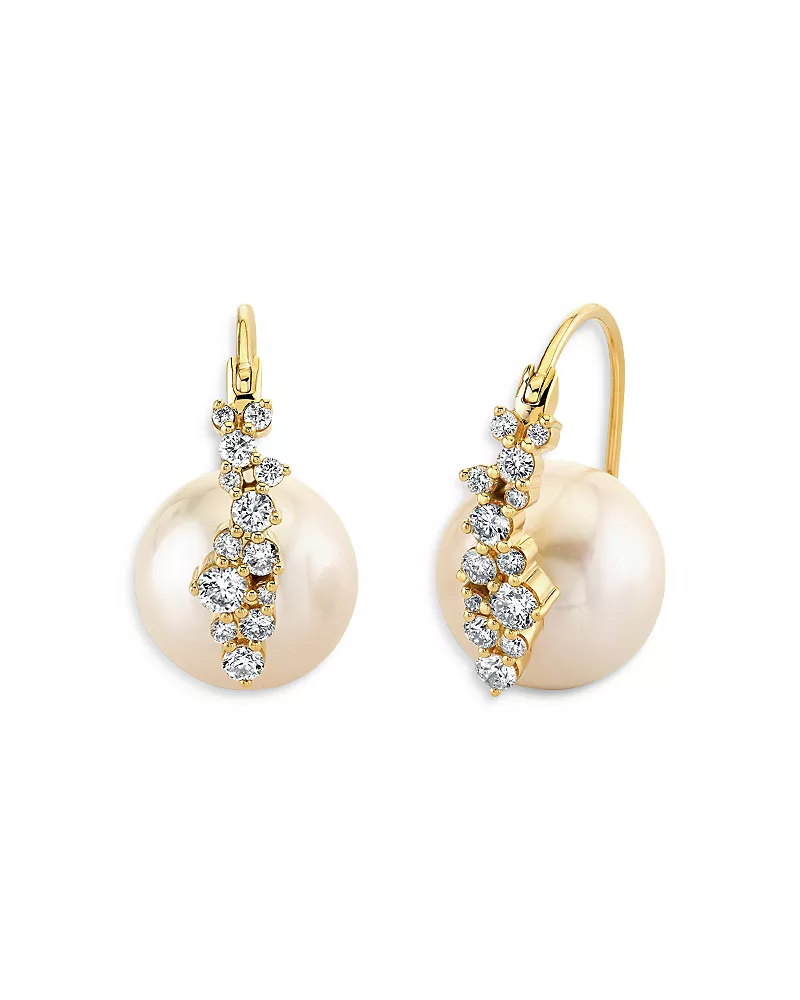 Sydney Evan 14K Yellow Gold Freshwater Pearl & Diamond Bead Hoop Earrings