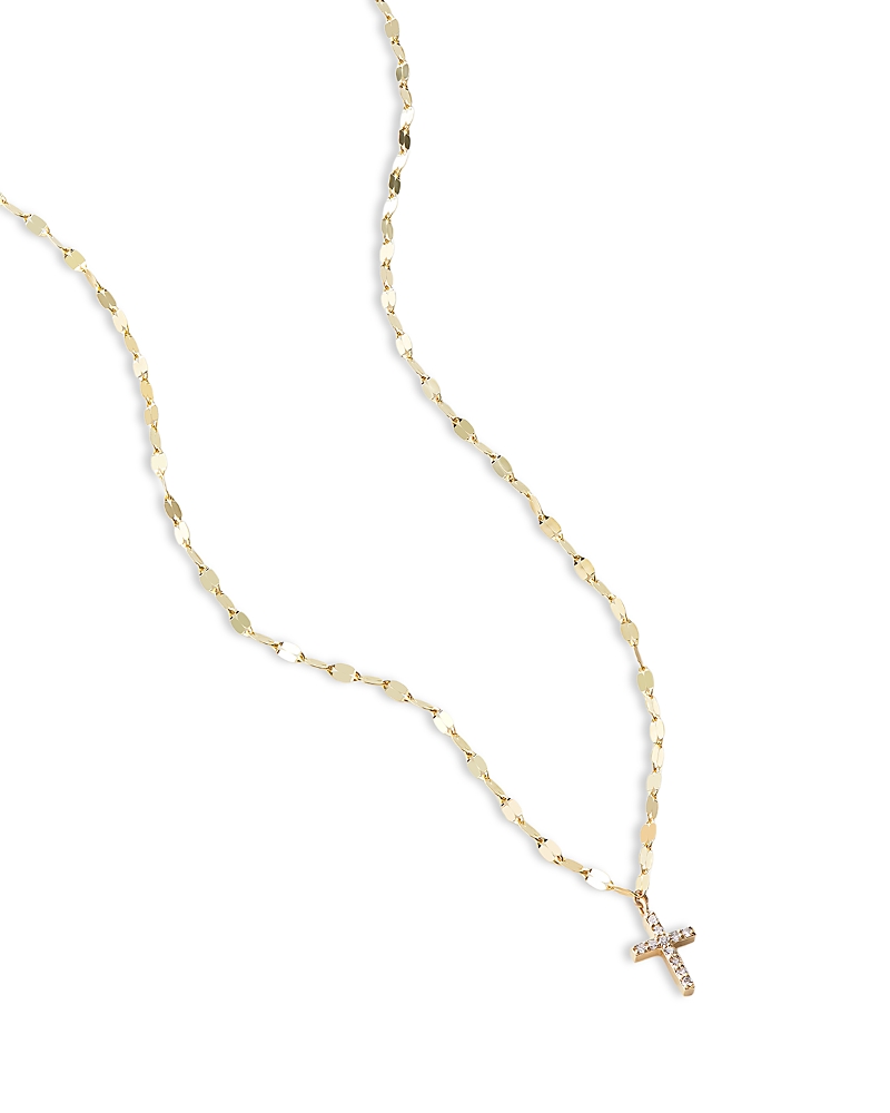 Lana Jewelry Diamond Pave Cross Pendant Necklace in 14K Yellow or White Gold, 0.05 tcw