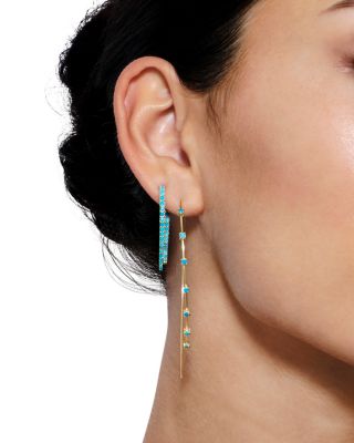 14K Yellow Gold Turquoise Upside Down Hoop Threader Earrings