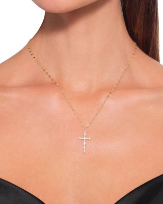 Diamond Cross Pendant Necklace in 14K Yellow Gold, 0.58 tcw