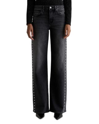 Adria Studded Low Rise Wide Leg Jeans in Immensity